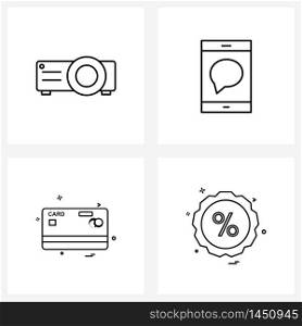 Set of 4 Simple Line Icons for Web and Print such as projector, credit card , address, phone, gear Vector Illustration