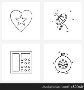 Set of 4 Simple Line Icons for Web and Print such as favorite, landline phone, dish, communication, Christmas ball Vector Illustration