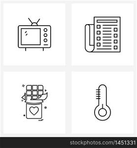 Set of 4 Simple Line Icons for Web and Print such as electronics, valentine, TV, shopping, chocolate Vector Illustration