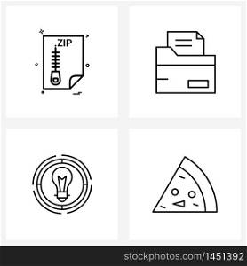 Set of 4 Simple Line Icons for Web and Print such as file, folder, file format, compressed, energy Vector Illustration