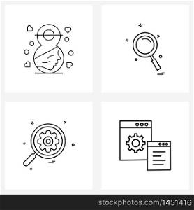 Set of 4 Simple Line Icons for Web and Print such as date, website setting, magnifyer, search, gear Vector Illustration