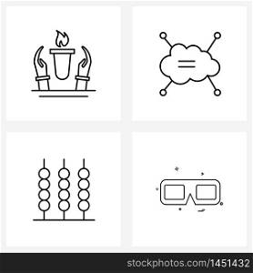 Set of 4 Simple Line Icons for Web and Print such as torch, food, safe, server, sweet Vector Illustration