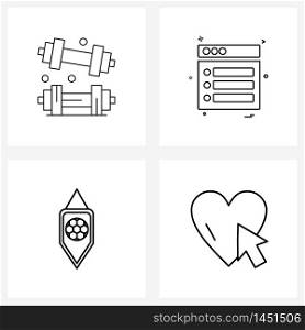 Set of 4 Simple Line Icons for Web and Print such as dumbbell, board, web, internet, charity Vector Illustration