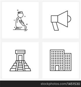 Set of 4 Simple Line Icons for Web and Print such as religion, stone, prayer, volume, apartment Vector Illustration