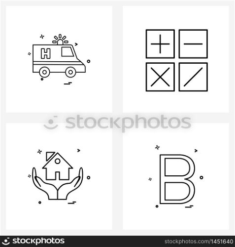 Set of 4 Simple Line Icons for Web and Print such as ambulance, home, medical, banking, b Vector Illustration