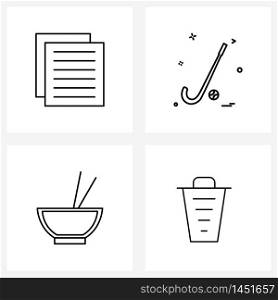 Set of 4 Simple Line Icons for Web and Print such as list, meal, essentials, sports , spoon Vector Illustration