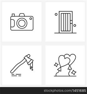 Set of 4 Simple Line Icons for Web and Print such as camera, scary, photography, prison, party Vector Illustration