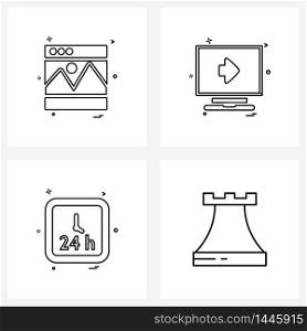 Set of 4 Simple Line Icons for Web and Print such as web, hrs., internet, computer, minutes Vector Illustration