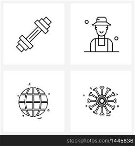 Set of 4 Simple Line Icons of activities, globe, outdoor, gardener, earth Vector Illustration