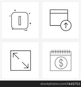 Set of 4 Simple Line Icons of alphabet, web, font, arrow up, corner Vector Illustration
