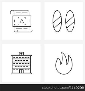 Set of 4 Simple Line Icons of application, hospital building, or, snow, hospital Vector Illustration