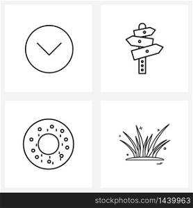Set of 4 Simple Line Icons of arrow, meal, direction board, doughnut, nature Vector Illustration