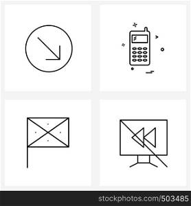 Set of 4 Simple Line Icons of arrow; monitor; mobile; country; media Vector Illustration