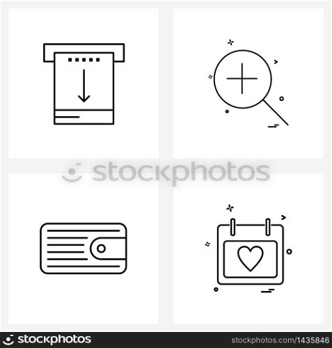 Set of 4 Simple Line Icons of atm, search, money, user interface, money Vector Illustration
