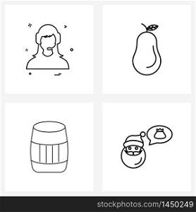 Set of 4 Simple Line Icons of avatar, meal, avtar, pear, cowboy Vector Illustration
