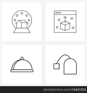 Set of 4 Simple Line Icons of ball, meal, snow, box, tea bag Vector Illustration