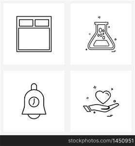 Set of 4 Simple Line Icons of bed, time, beaker, chemistry, love Vector Illustration