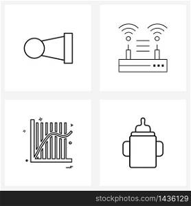 Set of 4 Simple Line Icons of beep; graph ; sound; signal; business Vector Illustration