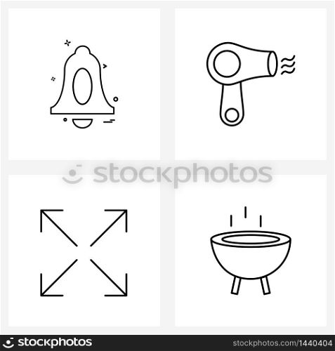 Set of 4 Simple Line Icons of bell, shrink, ring bell, style, small Vector Illustration