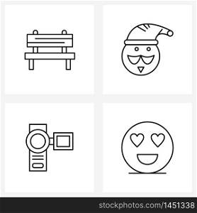 Set of 4 Simple Line Icons of bench, digital camera, settle, Christmas, emoji Vector Illustration