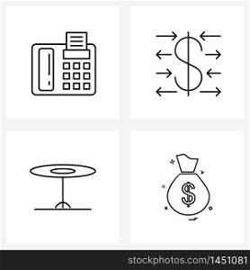 Set of 4 Simple Line Icons of bill, dinner, machine, business decisions, money Vector Illustration