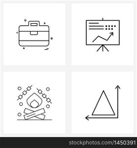 Set of 4 Simple Line Icons of briefcase, food, bag, presentation, education Vector Illustration
