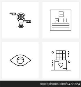 Set of 4 Simple Line Icons of bulb; eye; light; eye test chart; media Vector Illustration