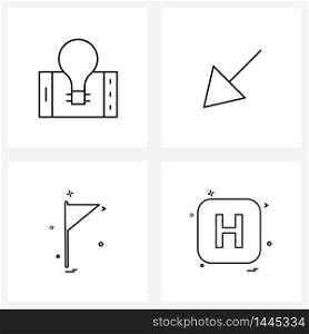 Set of 4 Simple Line Icons of bulb, flag design, mobile, down, Vector Illustration