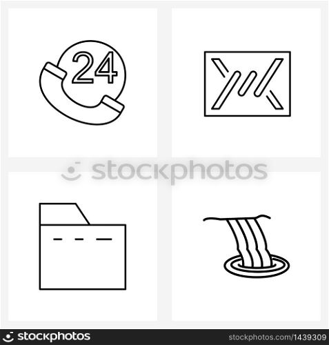 Set of 4 Simple Line Icons of call, file, phone call, security, document Vector Illustration