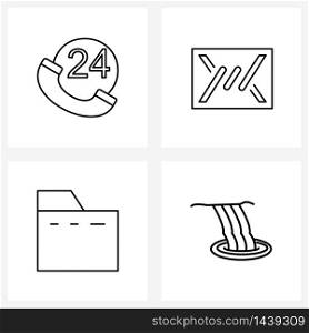 Set of 4 Simple Line Icons of call, file, phone call, security, document Vector Illustration