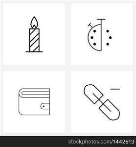 Set of 4 Simple Line Icons of candle, business, xmas, measure, payment Vector Illustration