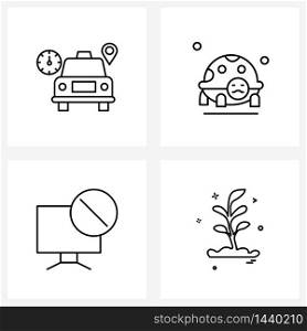 Set of 4 Simple Line Icons of car, computer, map pointer, pet, desktop Vector Illustration