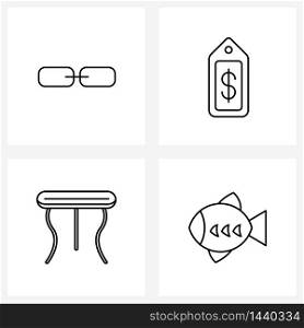 Set of 4 Simple Line Icons of chain, sitting stool, link, label, sitting Vector Illustration