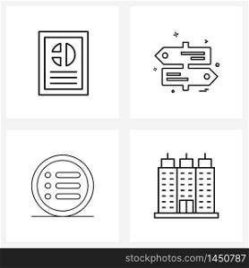 Set of 4 Simple Line Icons of chart, menu, statistics, direction, multimedia Vector Illustration