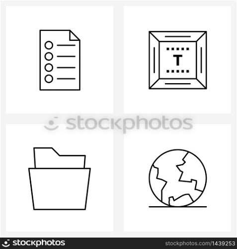Set of 4 Simple Line Icons of checklist, pad, file, key, file Vector Illustration