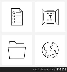 Set of 4 Simple Line Icons of checklist, pad, file, key, file Vector Illustration