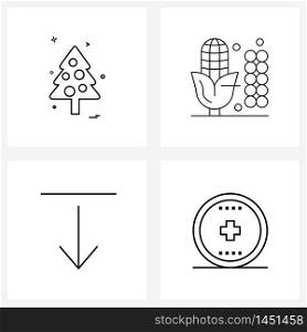Set of 4 Simple Line Icons of Christmas, download, tree, agriculture, heal Vector Illustration