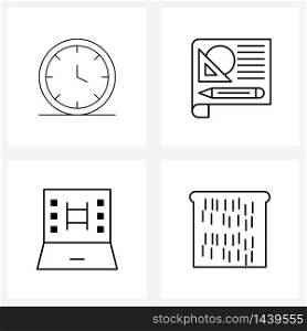 Set of 4 Simple Line Icons of clock, notebook, Friday, draft, breakfast Vector Illustration