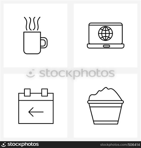 Set of 4 Simple Line Icons of coffee, schedule, hot, laptop, pot Vector Illustration