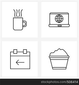Set of 4 Simple Line Icons of coffee, schedule, hot, laptop, pot Vector Illustration