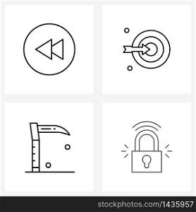 Set of 4 Simple Line Icons of control; equipment; back; bulls eye; scythe Vector Illustration