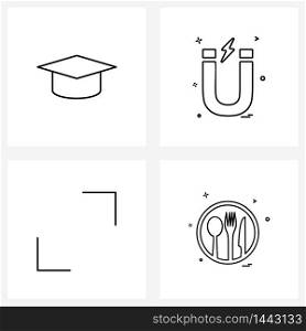 Set of 4 Simple Line Icons of convocation cap, move, magnet, conductor, food Vector Illustration