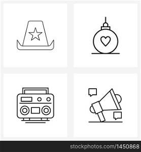 Set of 4 Simple Line Icons of cowboy, garland, India, bauble, media Vector Illustration
