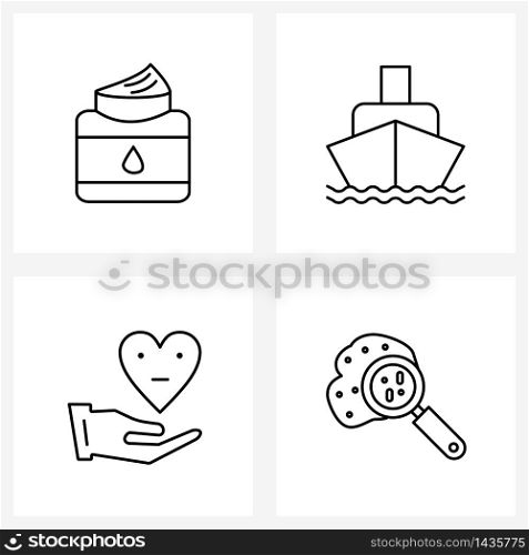 Set of 4 Simple Line Icons of cream, charity, cold cream, ship, love Vector Illustration