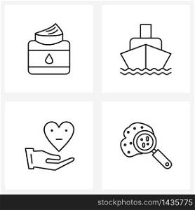 Set of 4 Simple Line Icons of cream, charity, cold cream, ship, love Vector Illustration