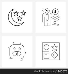 Set of 4 Simple Line Icons of crescent, wildlife, businessman, bear, baby Vector Illustration