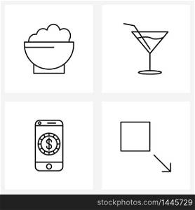 Set of 4 Simple Line Icons of culture, online, Indian, drink, money Vector Illustration