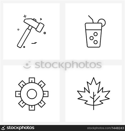 Set of 4 Simple Line Icons of day, gear, labour, bbq, runtime Vector Illustration