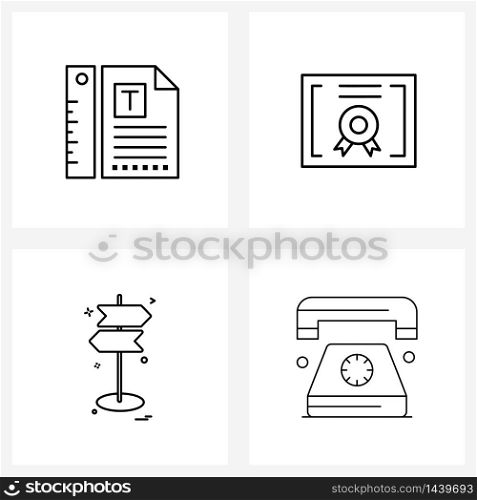 Set of 4 Simple Line Icons of design, direction, letterhead, authorized document, telephone Vector Illustration