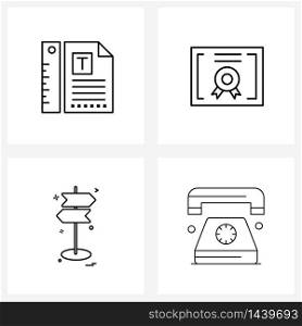 Set of 4 Simple Line Icons of design, direction, letterhead, authorized document, telephone Vector Illustration